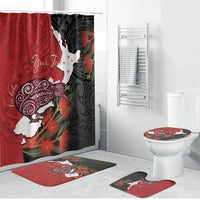 Kiwi New Zealand Personalised Bathroom Set NZ Map Pohutukawa Fern Maori Pattern LT22 Bathroom Set (4 pcs) Red - Polynesian Pride