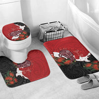 Kiwi New Zealand Personalised Bathroom Set NZ Map Pohutukawa Fern Maori Pattern LT22 Mat Set Only (3 pcs) One Size Red - Polynesian Pride