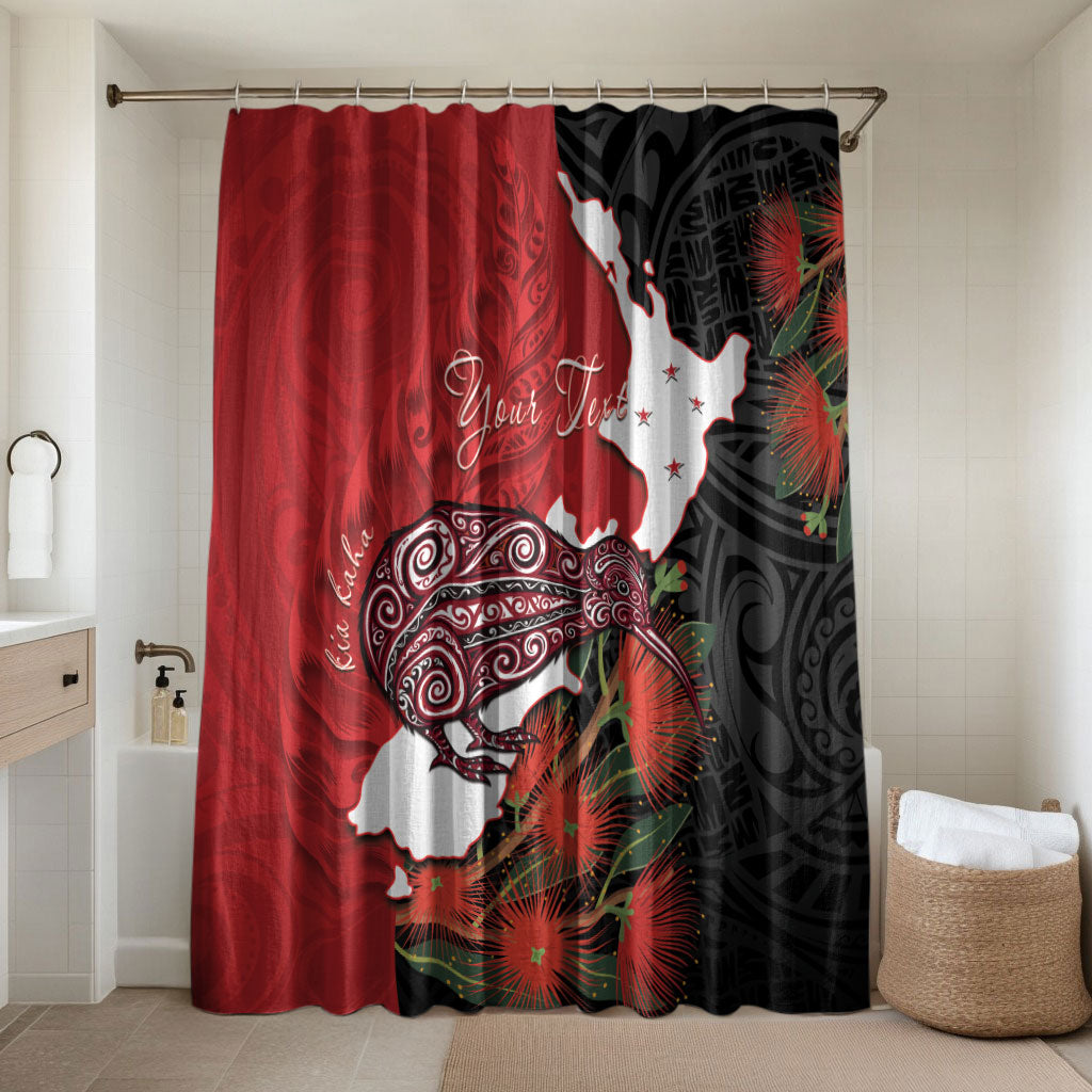 Kiwi New Zealand Personalised Bathroom Set NZ Map Pohutukawa Fern Maori Pattern LT22 Shower Curtain Only Red - Polynesian Pride