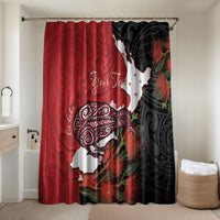 Kiwi New Zealand Personalised Bathroom Set NZ Map Pohutukawa Fern Maori Pattern LT22 Shower Curtain Only Red - Polynesian Pride