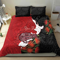 Kiwi New Zealand Personalised Bedding Set NZ Map Pohutukawa Fern Maori Pattern