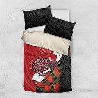 Kiwi New Zealand Personalised Bedding Set NZ Map Pohutukawa Fern Maori Pattern