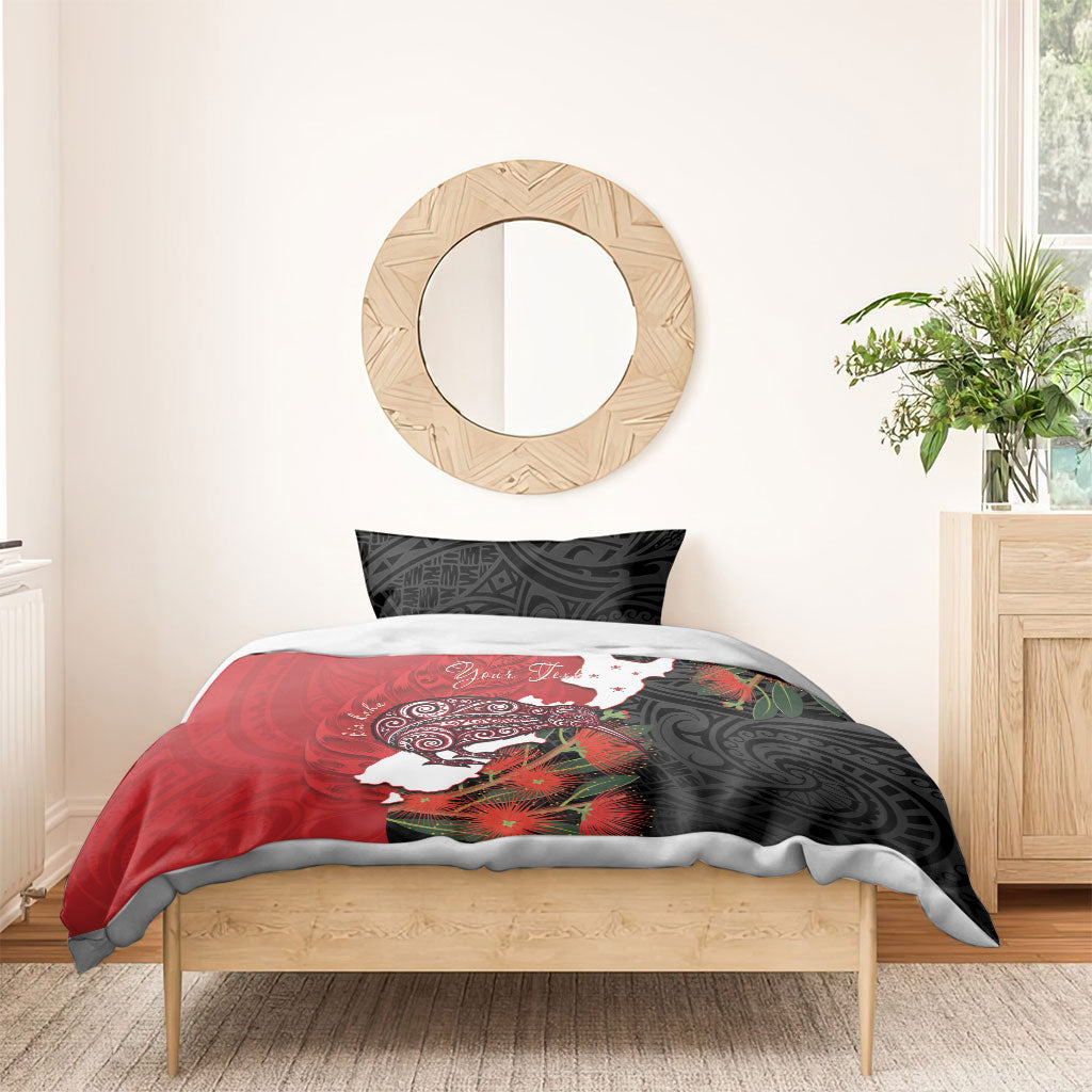 Kiwi New Zealand Personalised Bedding Set NZ Map Pohutukawa Fern Maori Pattern