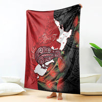 Kiwi New Zealand Personalised Blanket NZ Map Pohutukawa Fern Maori Pattern