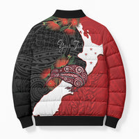 Kiwi New Zealand Personalised Bomber Puffer Jacket NZ Map Pohutukawa Fern Maori Pattern