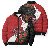 Kiwi New Zealand Personalised Bomber Puffer Jacket NZ Map Pohutukawa Fern Maori Pattern