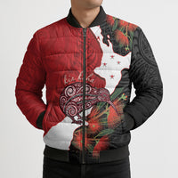 Kiwi New Zealand Personalised Bomber Puffer Jacket NZ Map Pohutukawa Fern Maori Pattern