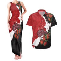 Kiwi New Zealand Personalised Couples Matching Tank Maxi Dress and Hawaiian Shirt NZ Map Pohutukawa Fern Maori Pattern