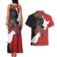 Kiwi New Zealand Personalised Couples Matching Tank Maxi Dress and Hawaiian Shirt NZ Map Pohutukawa Fern Maori Pattern
