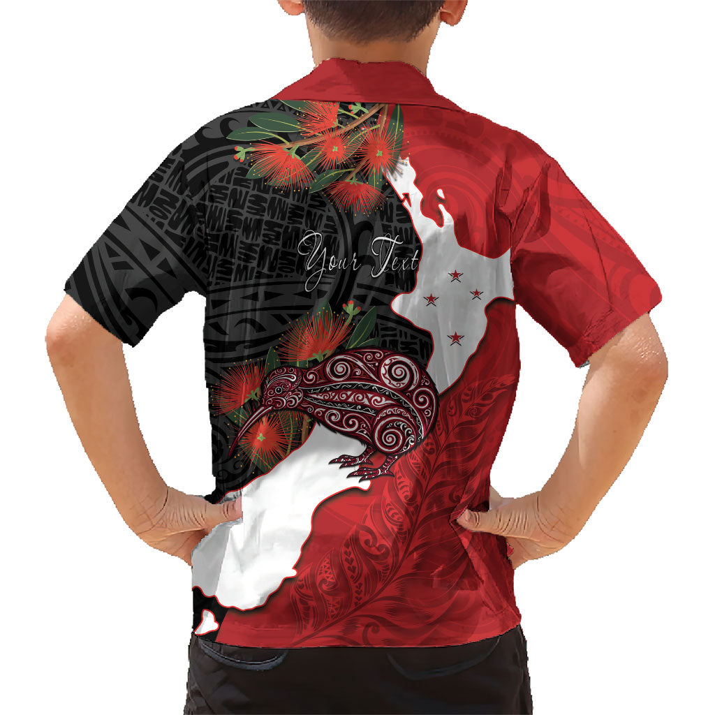 Kiwi New Zealand Personalised Family Matching Off Shoulder Short Dress and Hawaiian Shirt NZ Map Pohutukawa Fern Maori Pattern
