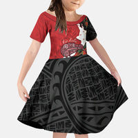 Kiwi New Zealand Personalised Family Matching Off Shoulder Short Dress and Hawaiian Shirt NZ Map Pohutukawa Fern Maori Pattern