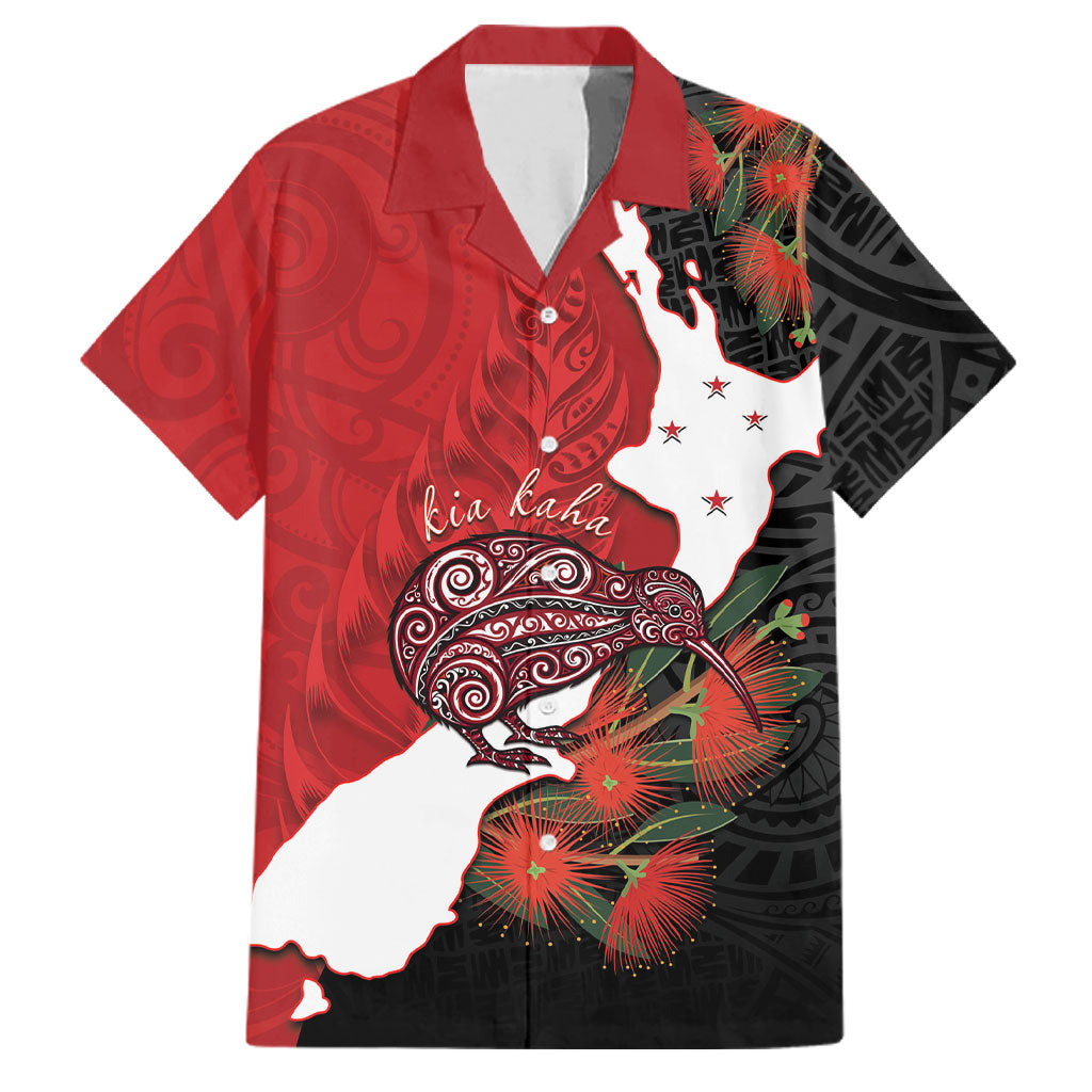 Kiwi New Zealand Personalised Family Matching Off Shoulder Short Dress and Hawaiian Shirt NZ Map Pohutukawa Fern Maori Pattern