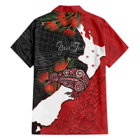 Kiwi New Zealand Personalised Family Matching Off Shoulder Short Dress and Hawaiian Shirt NZ Map Pohutukawa Fern Maori Pattern