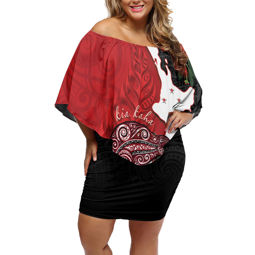 Kiwi New Zealand Personalised Family Matching Off Shoulder Short Dress and Hawaiian Shirt NZ Map Pohutukawa Fern Maori Pattern