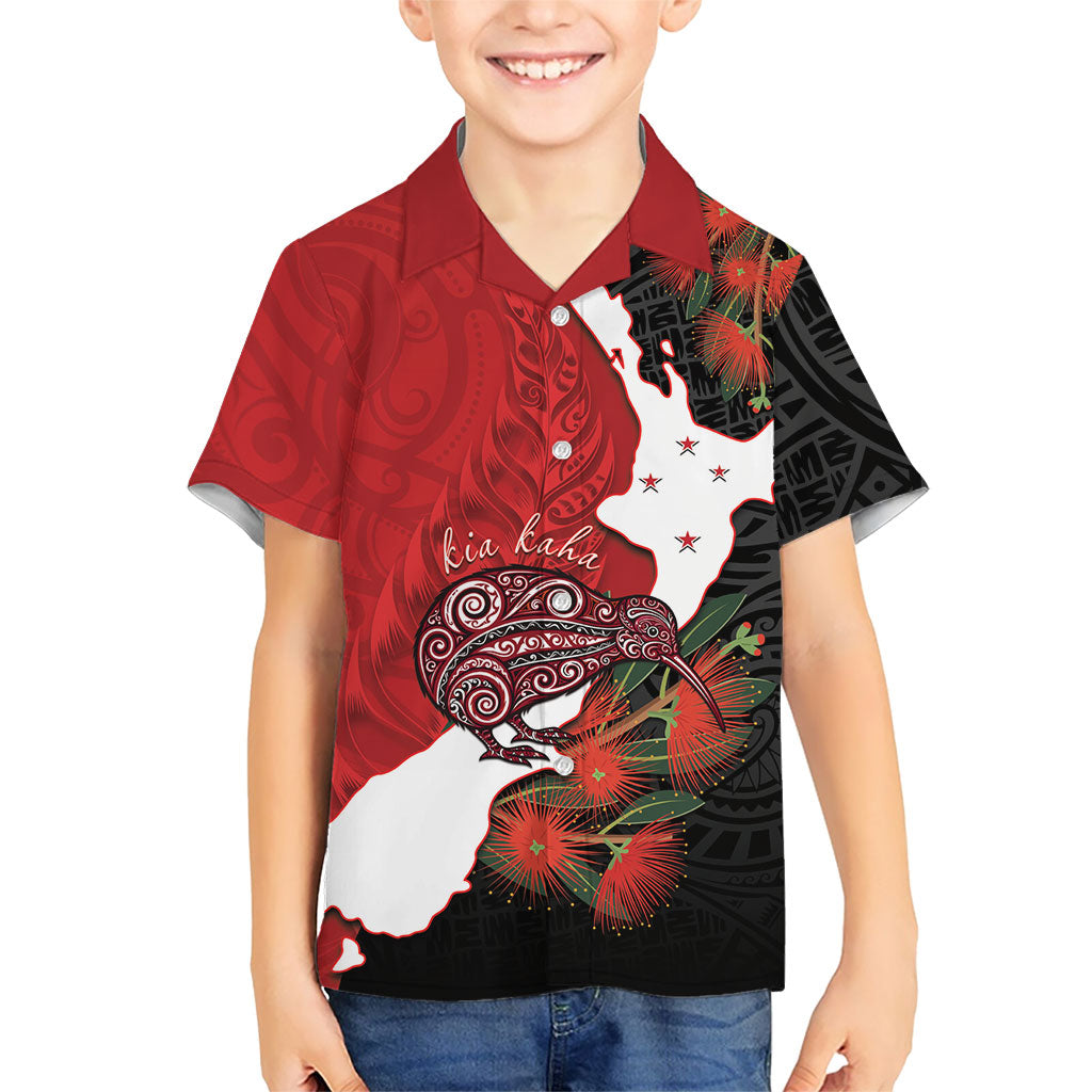 Kiwi New Zealand Personalised Family Matching Off Shoulder Short Dress and Hawaiian Shirt NZ Map Pohutukawa Fern Maori Pattern