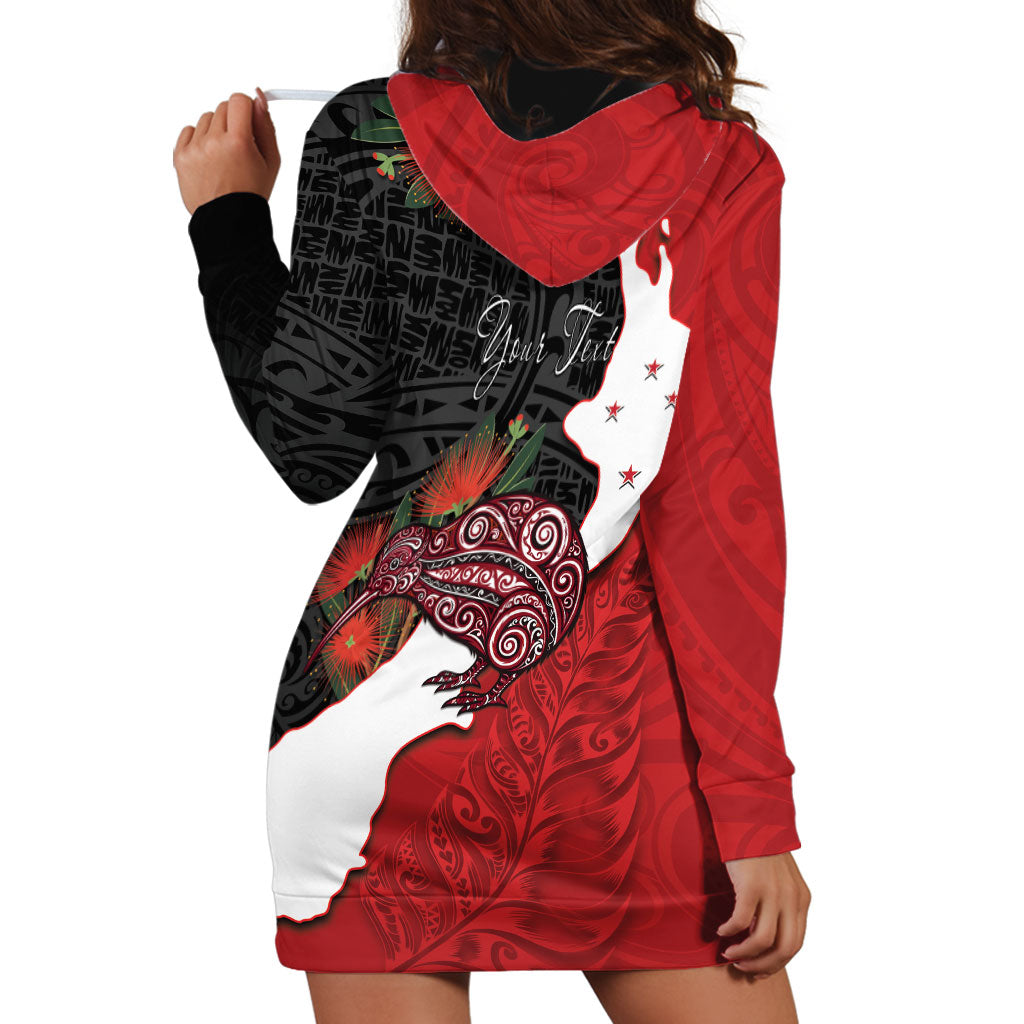 Kiwi New Zealand Personalised Hoodie Dress NZ Map Pohutukawa Fern Maori Pattern
