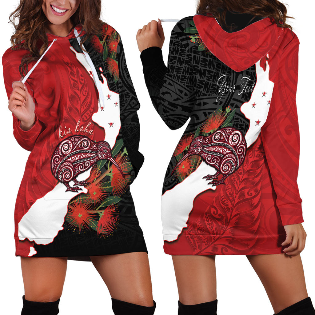 Kiwi New Zealand Personalised Hoodie Dress NZ Map Pohutukawa Fern Maori Pattern