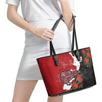 Kiwi New Zealand Personalised Leather Tote Bag NZ Map Pohutukawa Fern Maori Pattern LT22 - Polynesian Pride