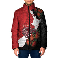 Kiwi New Zealand Personalised Padded Jacket NZ Map Pohutukawa Fern Maori Pattern