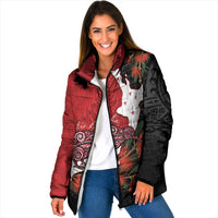 Kiwi New Zealand Personalised Padded Jacket NZ Map Pohutukawa Fern Maori Pattern