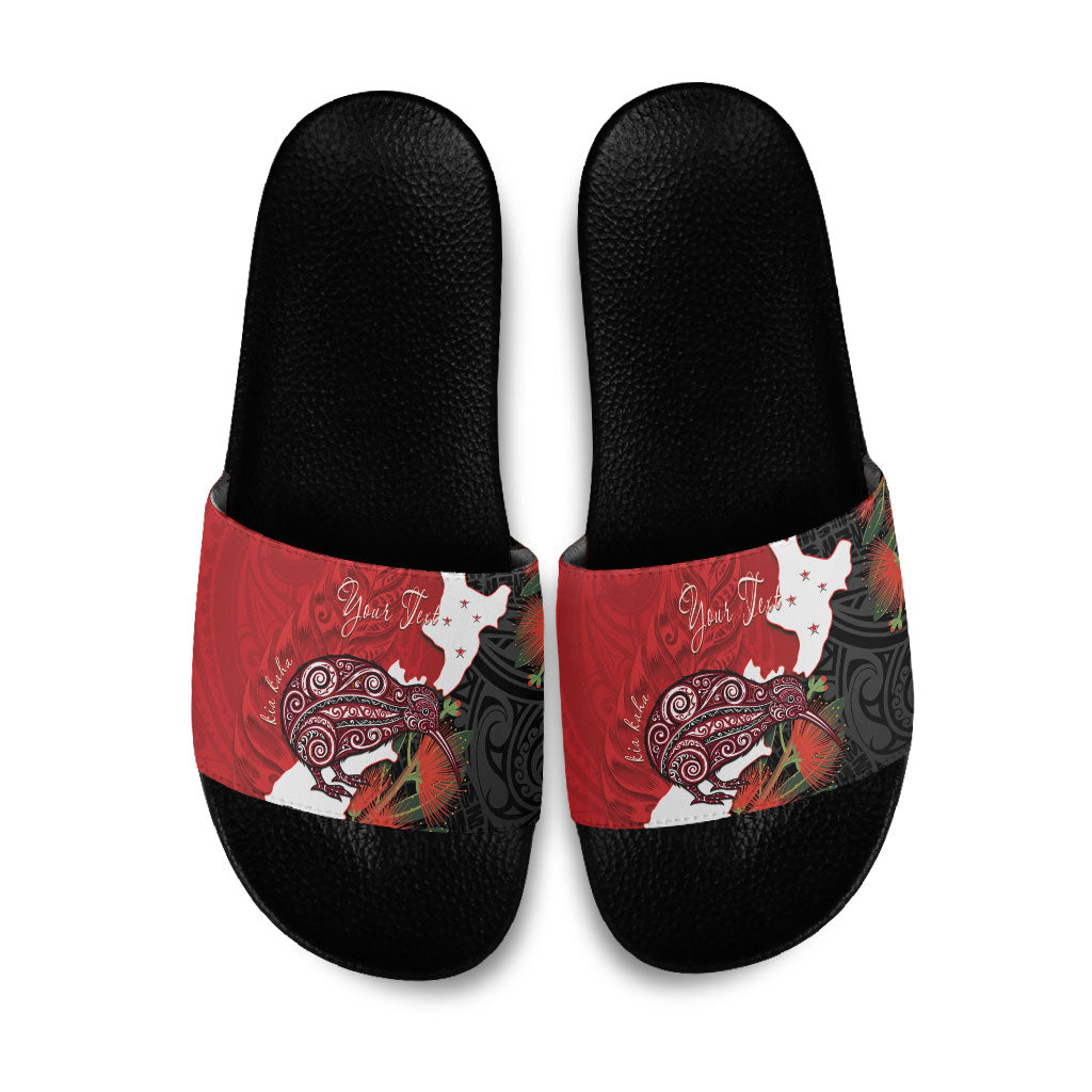 Kiwi New Zealand Personalised Slide Sandals NZ Map Pohutukawa Fern Maori Pattern
