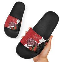 Kiwi New Zealand Personalised Slide Sandals NZ Map Pohutukawa Fern Maori Pattern