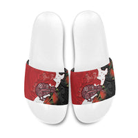 Kiwi New Zealand Personalised Slide Sandals NZ Map Pohutukawa Fern Maori Pattern