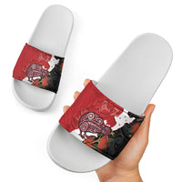 Kiwi New Zealand Personalised Slide Sandals NZ Map Pohutukawa Fern Maori Pattern