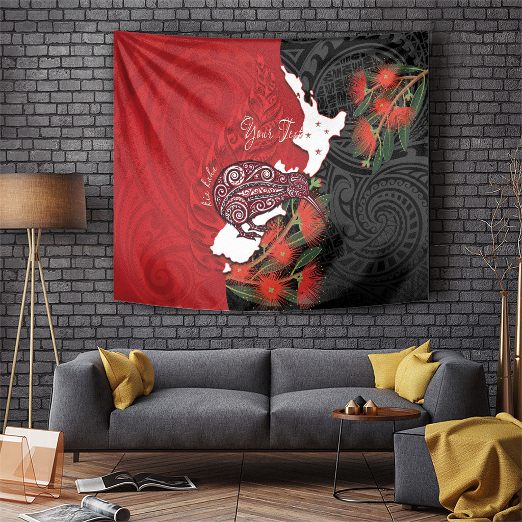 Kiwi New Zealand Personalised Tapestry NZ Map Pohutukawa Fern Maori Pattern LT22 Red - Polynesian Pride