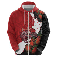 Kiwi New Zealand Personalised Zip Hoodie NZ Map Pohutukawa Fern Maori Pattern LT22 - Polynesian Pride