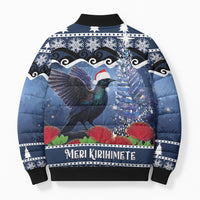 New Zealand Tui Bird Christmas Bomber Puffer Jacket Pohutukawa Xmas Tree Meri Kirihimete