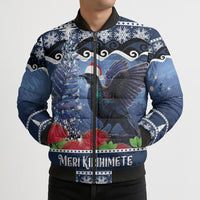 New Zealand Tui Bird Christmas Bomber Puffer Jacket Pohutukawa Xmas Tree Meri Kirihimete