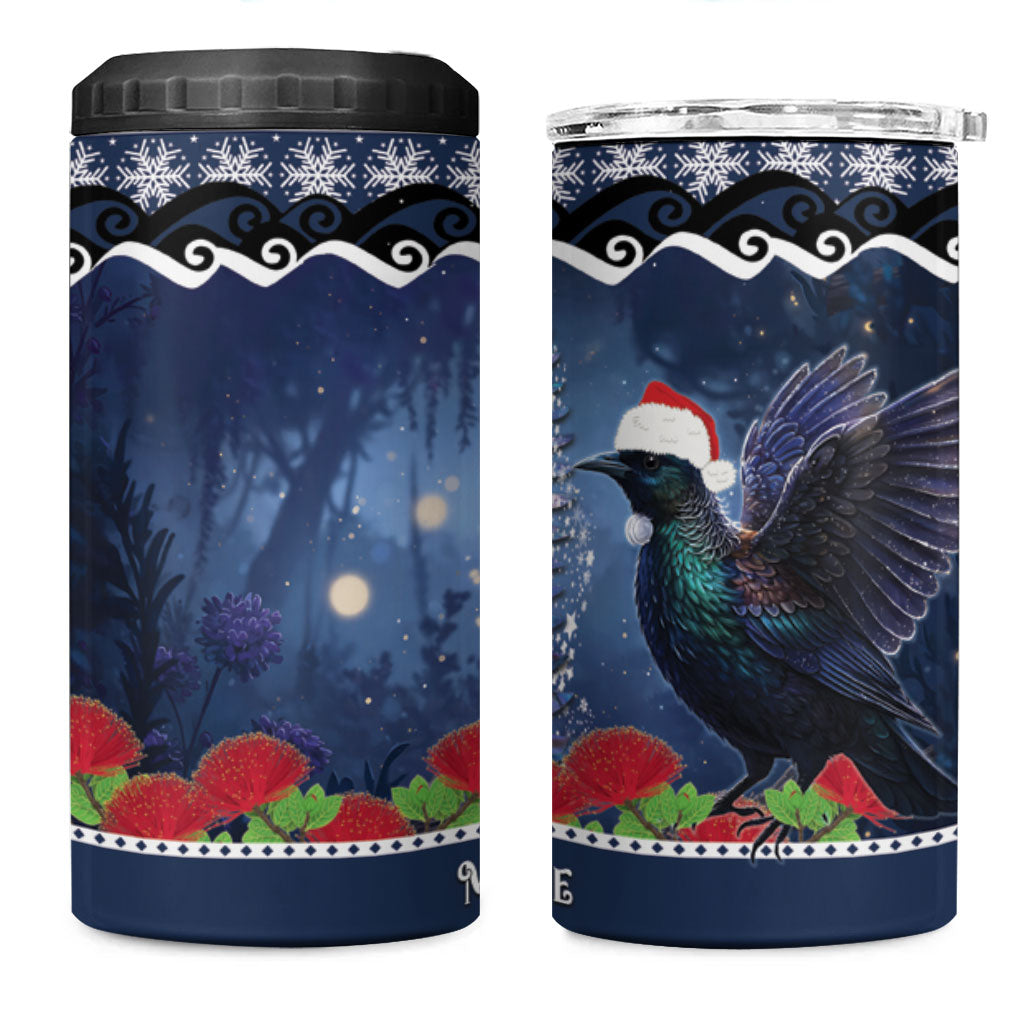 New Zealand Tui Bird Christmas 4 in 1 Can Cooler Tumbler Pohutukawa Xmas Tree Meri Kirihimete