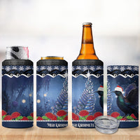 New Zealand Tui Bird Christmas 4 in 1 Can Cooler Tumbler Pohutukawa Xmas Tree Meri Kirihimete