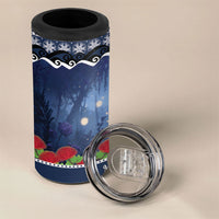 New Zealand Tui Bird Christmas 4 in 1 Can Cooler Tumbler Pohutukawa Xmas Tree Meri Kirihimete