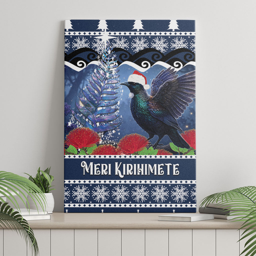 New Zealand Tui Bird Christmas Canvas Wall Art Pohutukawa Xmas Tree Meri Kirihimete