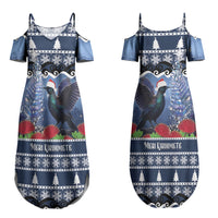 New Zealand Tui Bird Christmas Couples Matching Summer Maxi Dress and Hawaiian Shirt Pohutukawa Xmas Tree Meri Kirihimete LT22 - Polynesian Pride