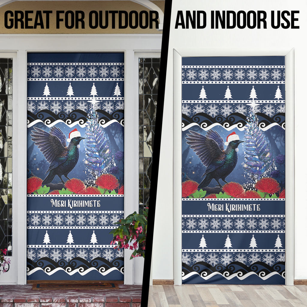 New Zealand Tui Bird Christmas Door Cover Pohutukawa Xmas Tree Meri Kirihimete