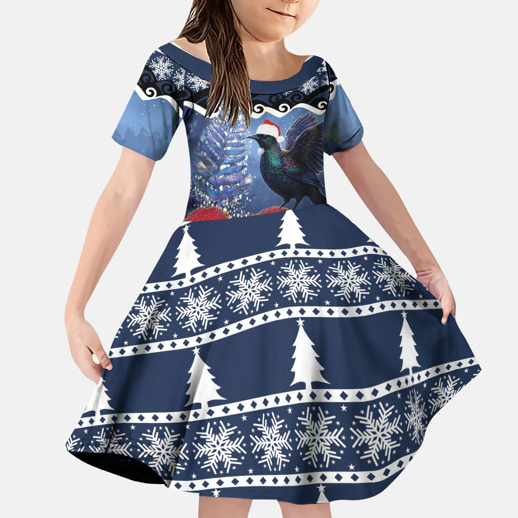 New Zealand Tui Bird Christmas Family Matching Mermaid Dress and Hawaiian Shirt Pohutukawa Xmas Tree Meri Kirihimete