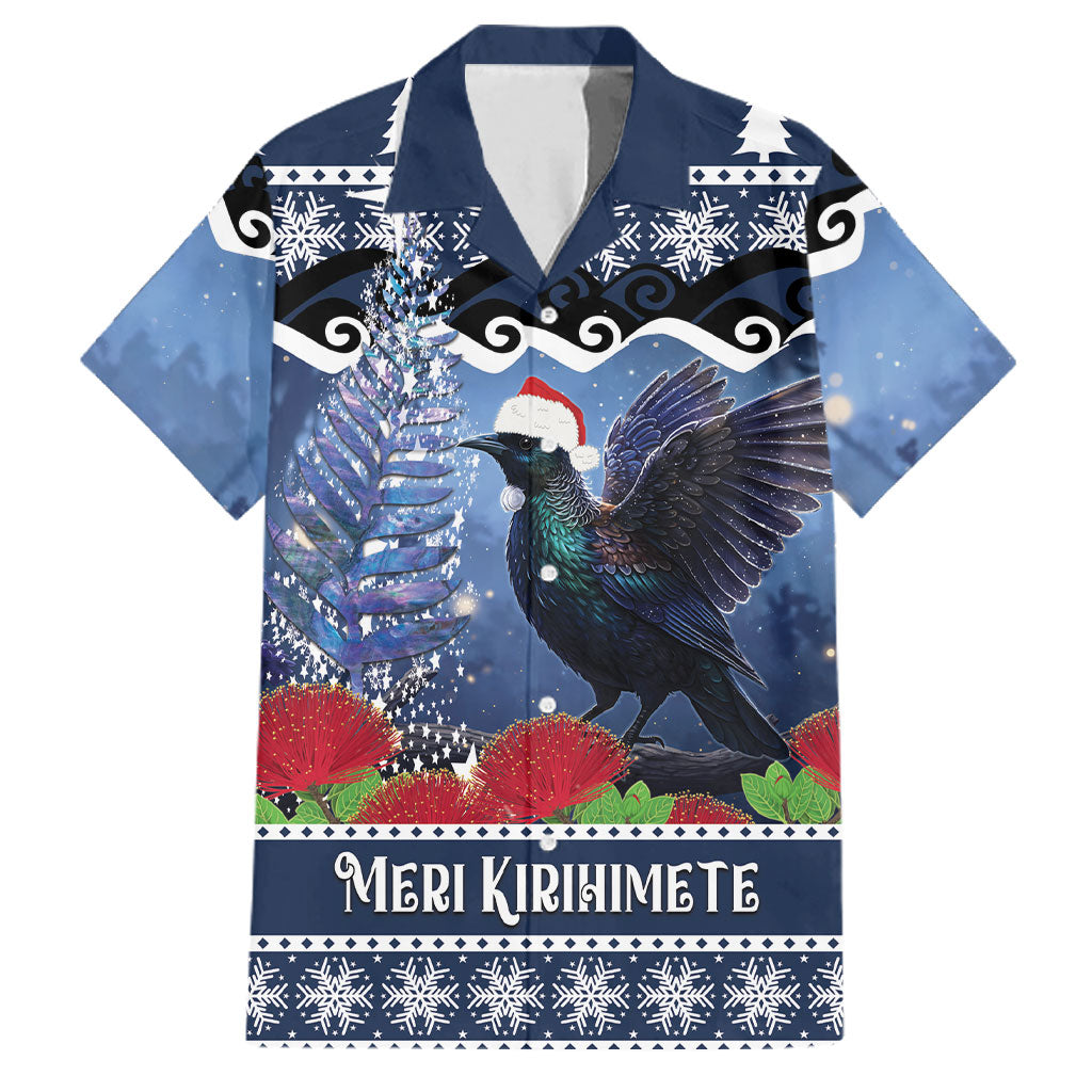 New Zealand Tui Bird Christmas Family Matching Mermaid Dress and Hawaiian Shirt Pohutukawa Xmas Tree Meri Kirihimete