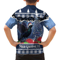 New Zealand Tui Bird Christmas Family Matching Off Shoulder Maxi Dress and Hawaiian Shirt Pohutukawa Xmas Tree Meri Kirihimete
