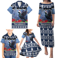 New Zealand Tui Bird Christmas Family Matching Puletasi and Hawaiian Shirt Pohutukawa Xmas Tree Meri Kirihimete