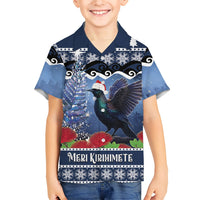 New Zealand Tui Bird Christmas Family Matching Puletasi and Hawaiian Shirt Pohutukawa Xmas Tree Meri Kirihimete