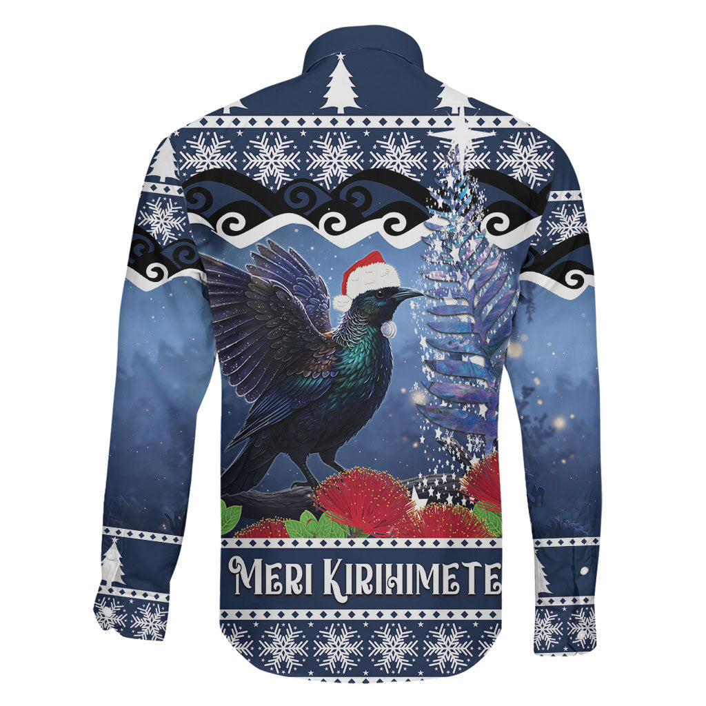 New Zealand Tui Bird Christmas Family Matching Short Sleeve Bodycon Dress and Hawaiian Shirt Pohutukawa Xmas Tree Meri Kirihimete