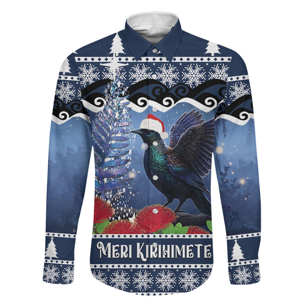 New Zealand Tui Bird Christmas Family Matching Tank Maxi Dress and Hawaiian Shirt Pohutukawa Xmas Tree Meri Kirihimete