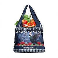New Zealand Tui Bird Christmas Grocery Bag Pohutukawa Xmas Tree Meri Kirihimete