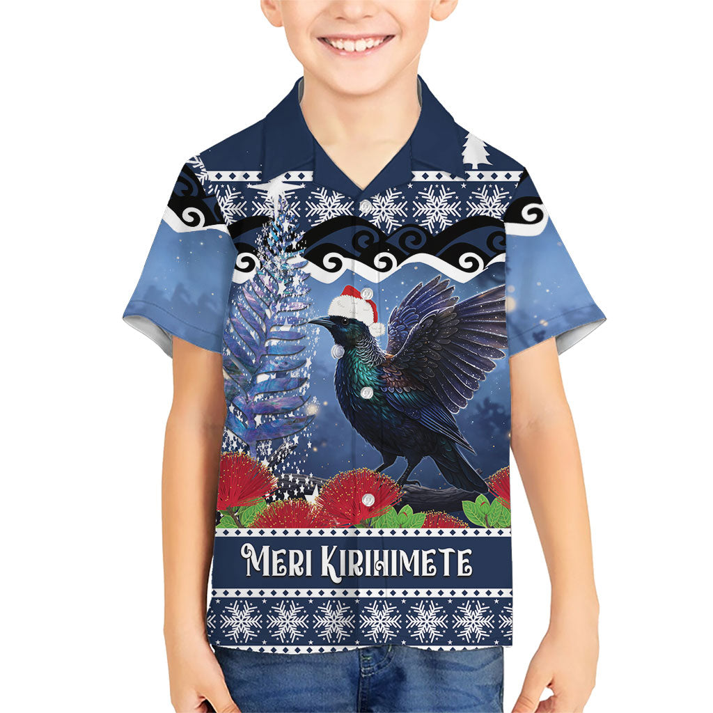 New Zealand Tui Bird Christmas Hawaiian Shirt Pohutukawa Xmas Tree Meri Kirihimete