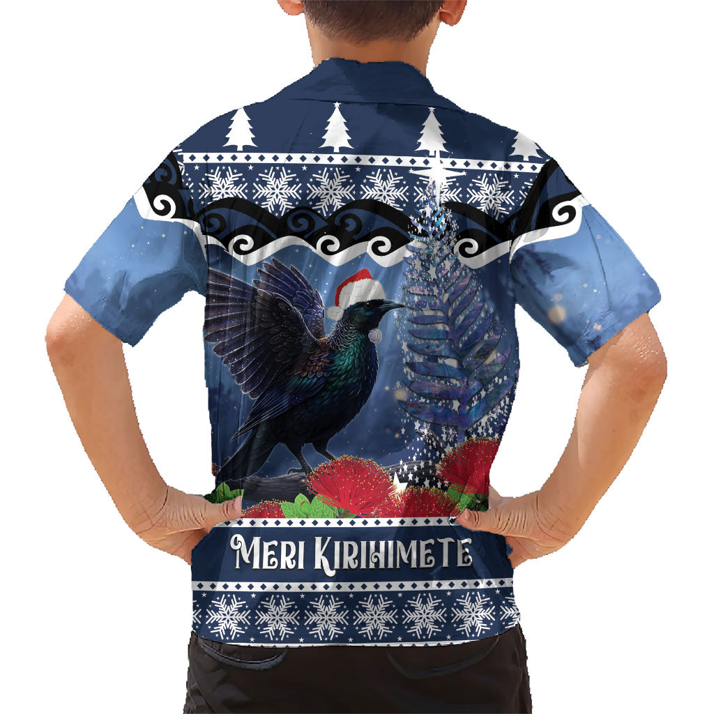 New Zealand Tui Bird Christmas Hawaiian Shirt Pohutukawa Xmas Tree Meri Kirihimete