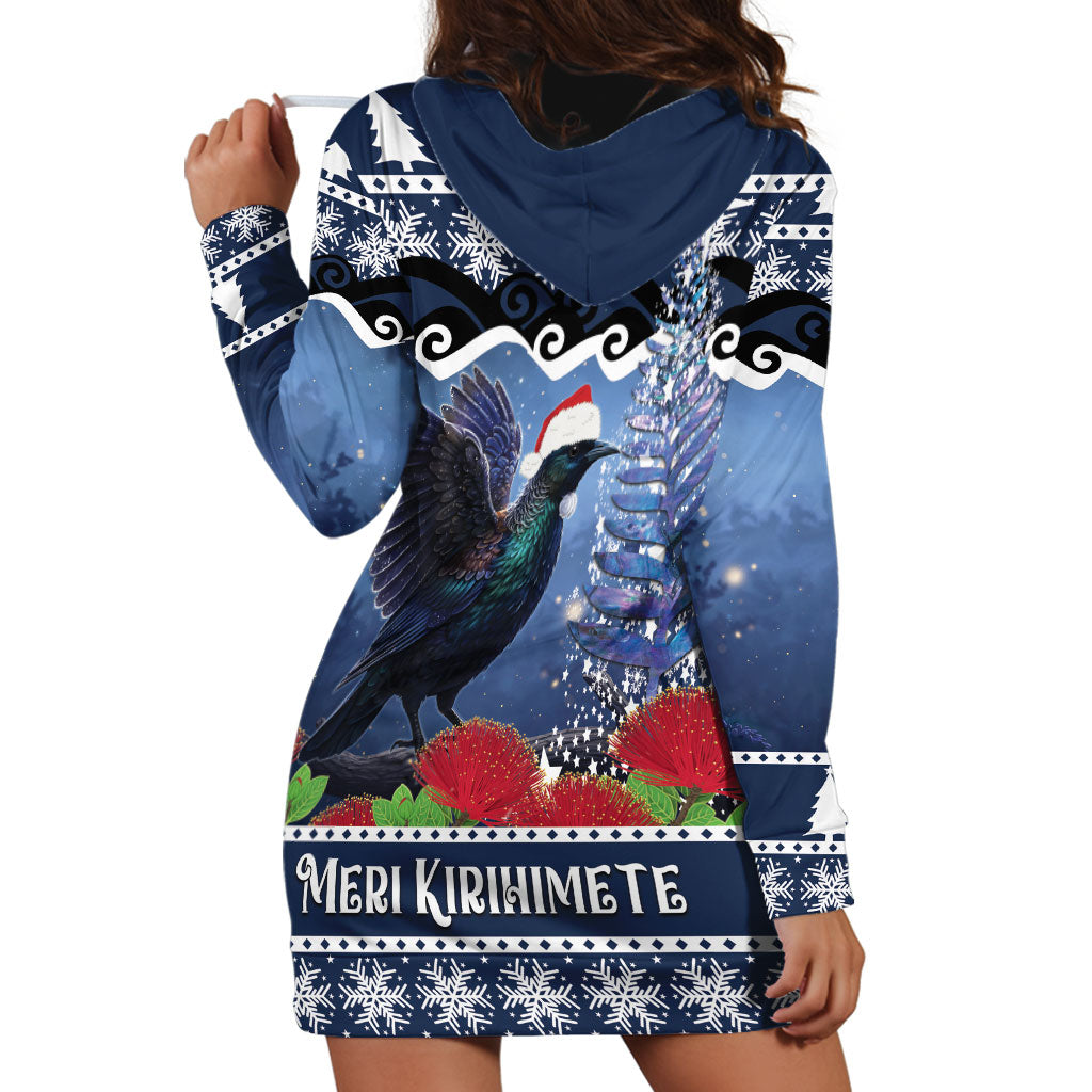 New Zealand Tui Bird Christmas Hoodie Dress Pohutukawa Xmas Tree Meri Kirihimete
