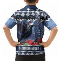 New Zealand Tui Bird Christmas Kid Hawaiian Shirt Pohutukawa Xmas Tree Meri Kirihimete LT22 - Polynesian Pride